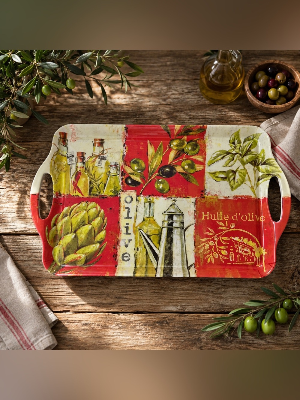 Home Essentials Italian Olive Melamine Serving Tray 18.75” Tuscan